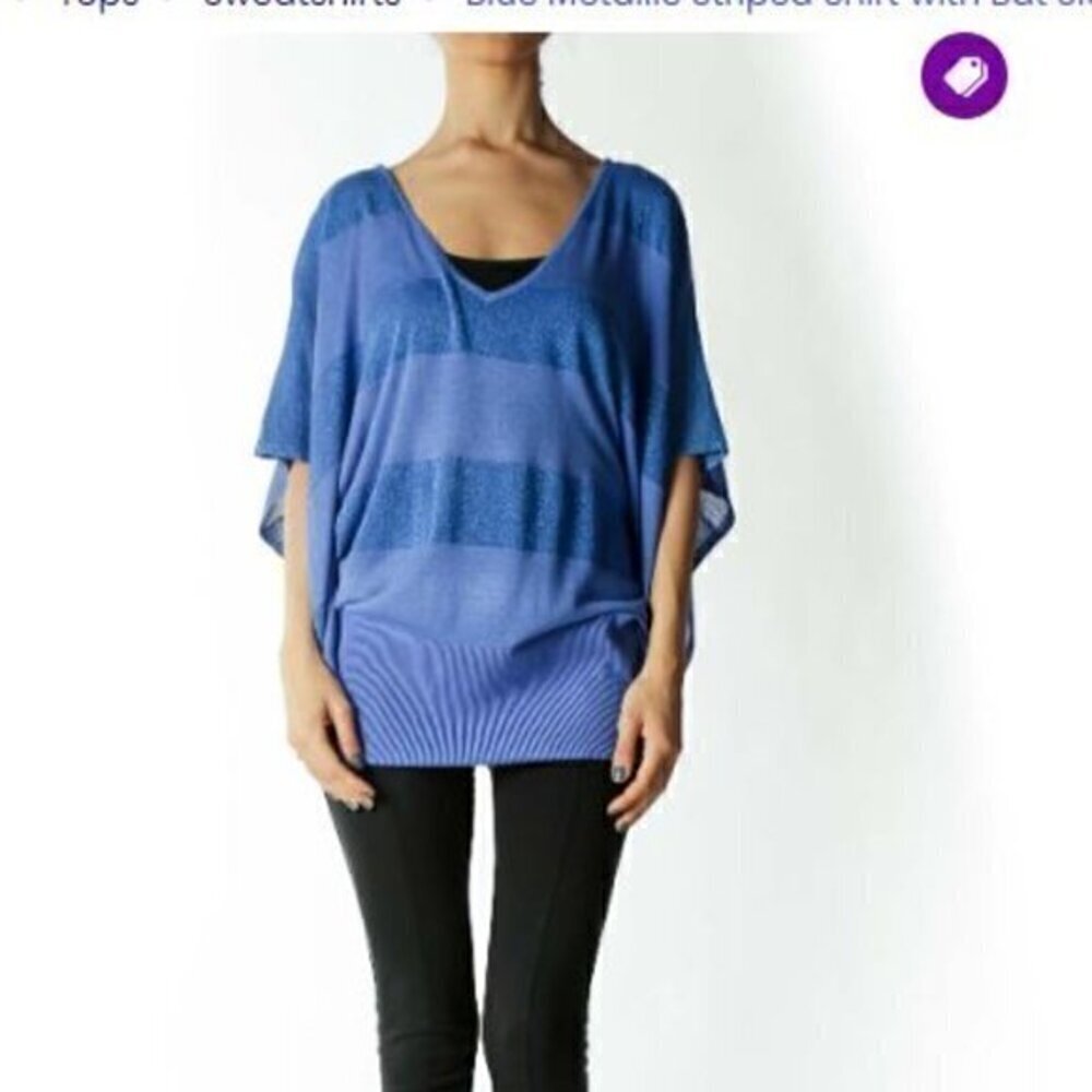 Nicole Miller blue stripe v neck poncho womens size small shirt